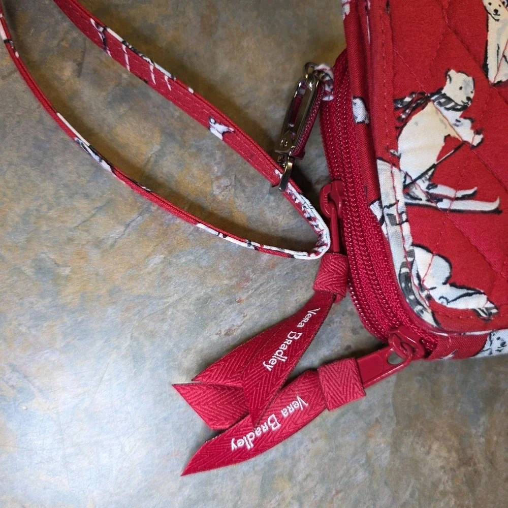 Vera Bradley 3 in 1 Crossbody Wallet Beary Merry Red Polar Bear Winter Christmas